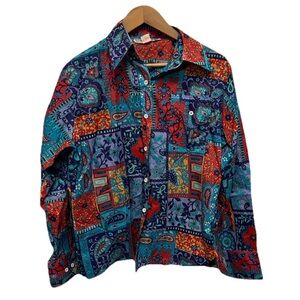 SKYR Womens Unique Floral Y2K 90s Buttoned Blouse Sz Large Paisley Colorful Top